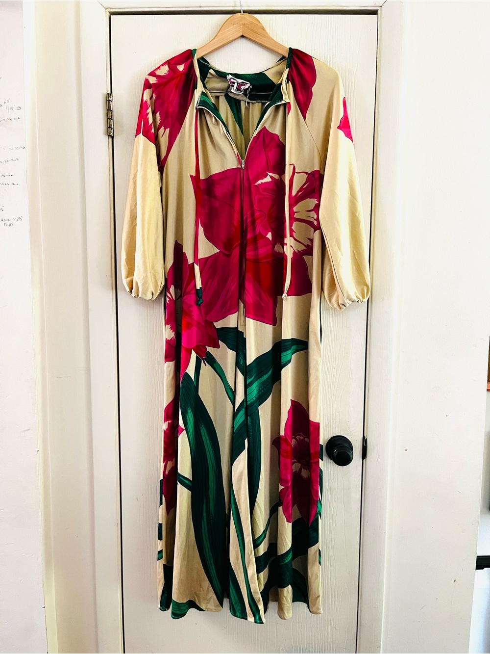 VTG 60s 70s Boho Festival Balloon Sleeve Resortwear Hostess Maxi Dress M